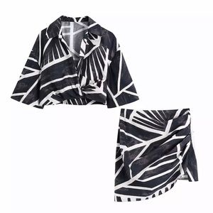 Zara black/white asymmetrical crop top and skirt